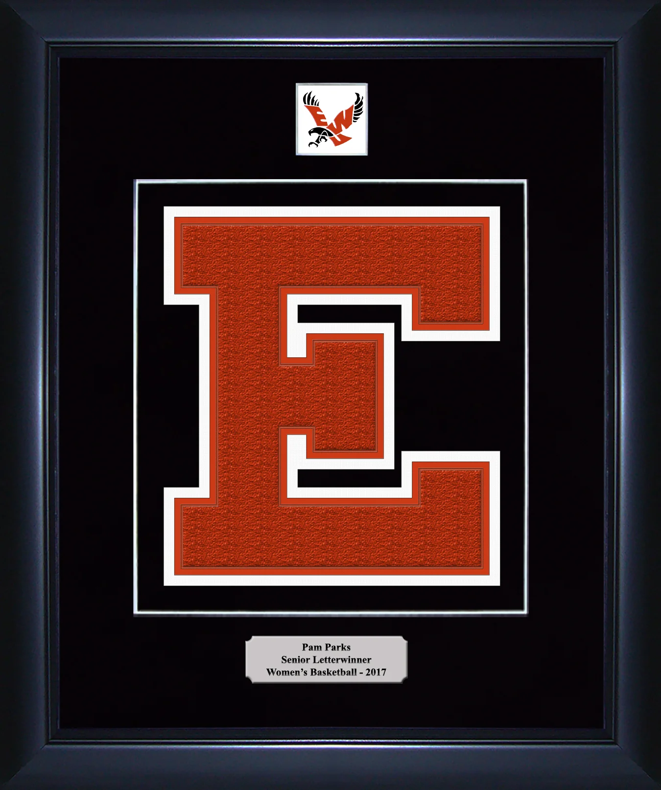16×18 Solid Wood Display Satin Black Frame w/ Personalized School Name,  Gold Plate